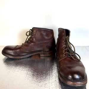 Frye Men’s “distressed” brown leather boots. Size 9